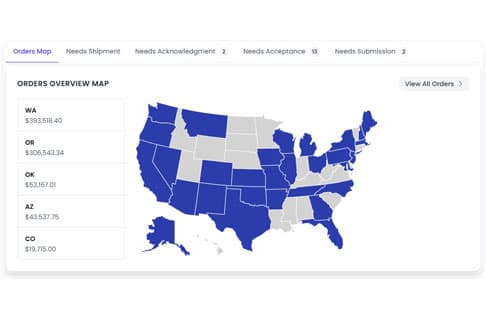 MainStem orders overview map analytics dashboard