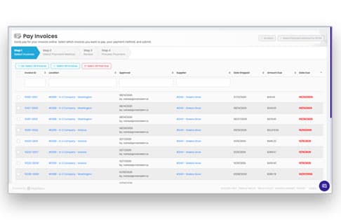 MainStem pay invoices dashboard with invoice payment status