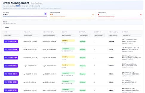 MainStem supplier order management dashboard