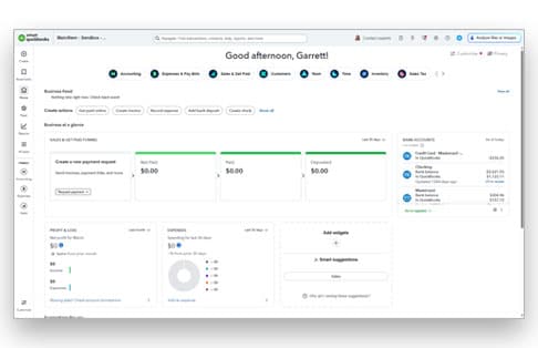 QuickBooks Online business dashboard connected to MainStem